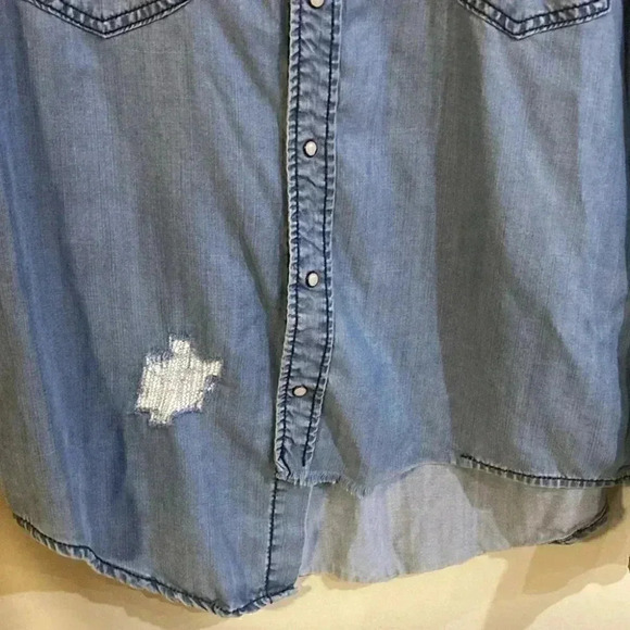 [S]One X Oneteaspoon Dallas Tencel Liberty JeanShirt Snap Button Down Distressed - Picture 6 of 9